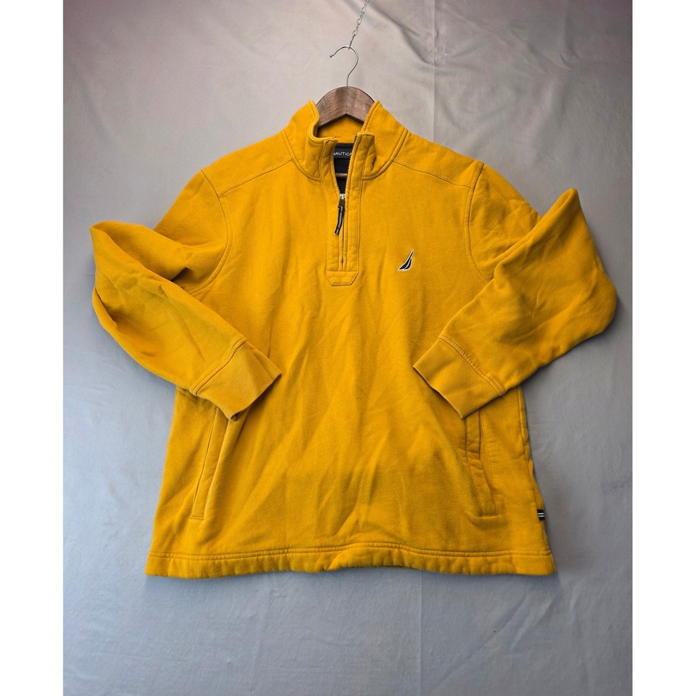 Nautica Mens Quarter Zip Sweatshirt Yellow Large Embroidered Logo Pullover